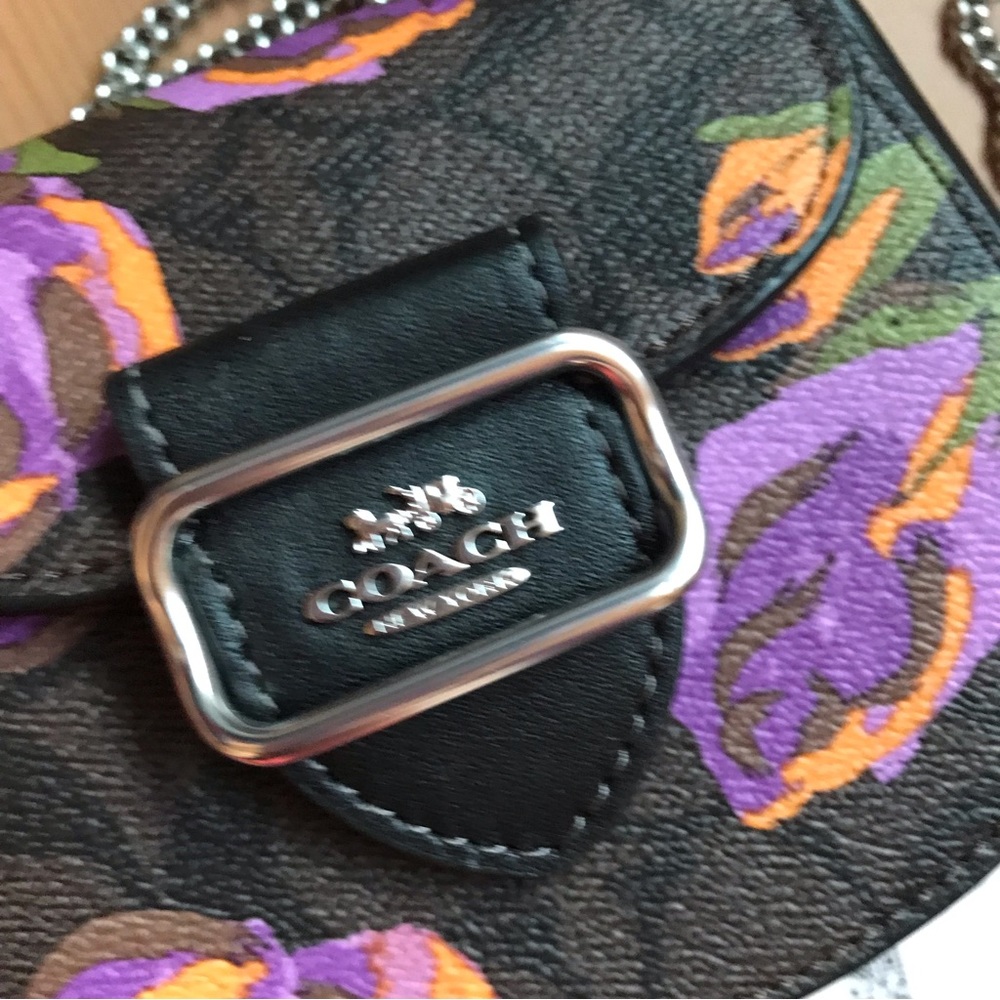 🌸 Coach Morgan Card Case On A Chain In Signature Canvas With Rose Print - Picture 8 of 11